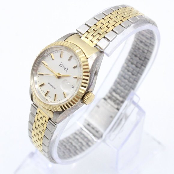 Vintage REMEX Watch Unisex Silver & Gold Tone Stainless Steel White Dial - Picture 4 of 8
